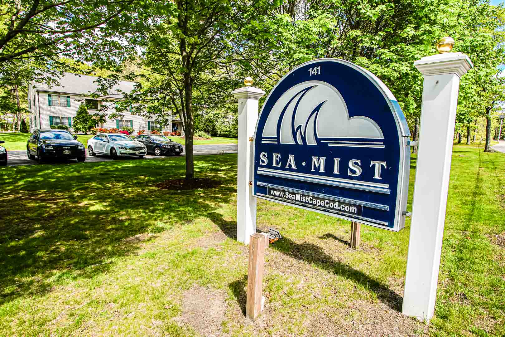 A vibrant resort signage at VRI's Sea Mist Resort in Massachusetts.